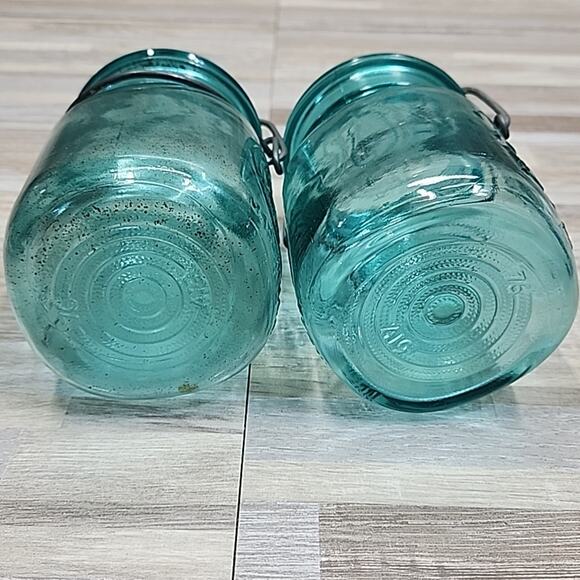 Vintage Pair of 2 Ball Ideal Pint 1976 Bicentennial Eagle Mason Jar W/ Lid Blue - Picture 6 of 7